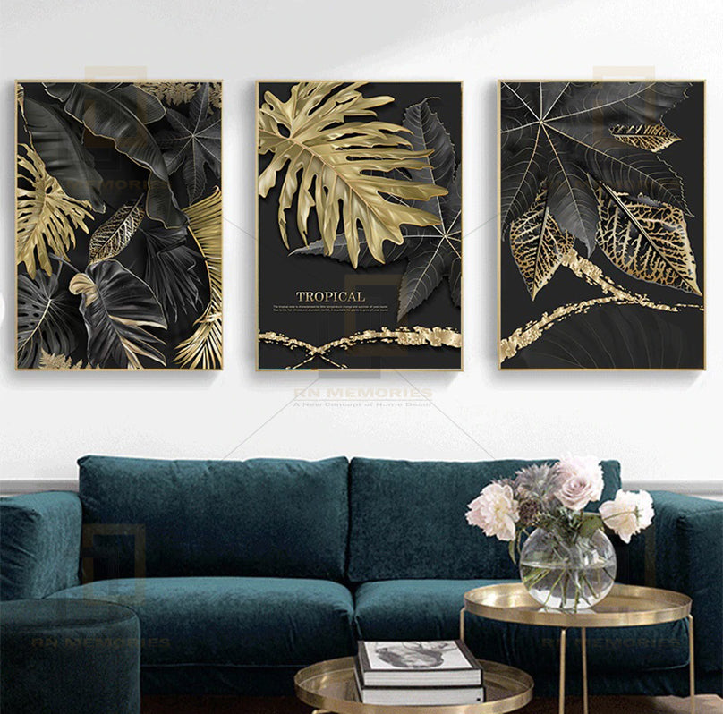 Modern Nordic Scandinavian Tropical Gold Leaves