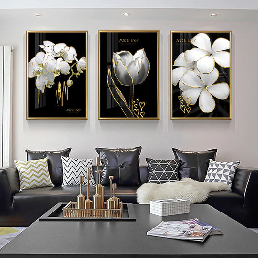 Black and White Luxury Flower Framed Posters