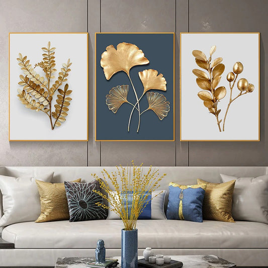 Modern Golden Leaf Framed Wall Arts