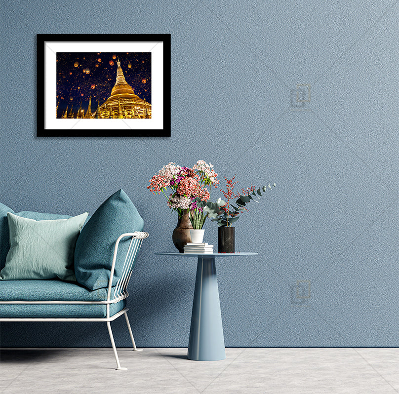 Shwedagon-Pagoda-with-Lanterns Framed Poster