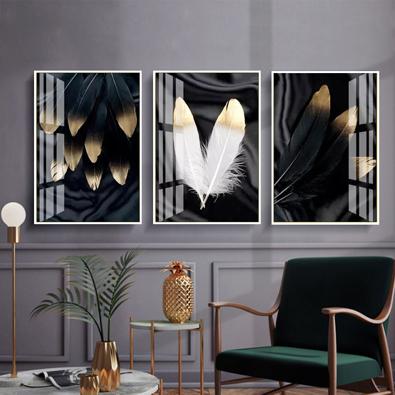 Modern Black and White Feather Framed Posters