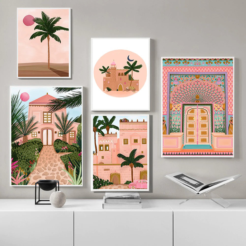 Pink Lotus and Palm Framed Wall Arts