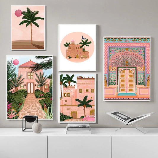 Pink Lotus and Palm Framed Wall Arts