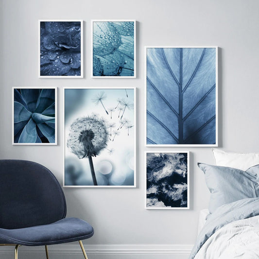 Blue Dandelion Leaves Wall Art Framed Prints