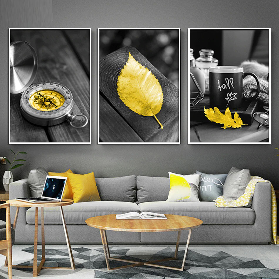 Yellow Leaf, Cup and Compass Framed Wall Art