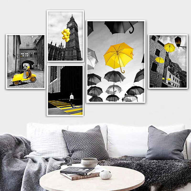 Yellow Minimalist Umbrella Framed Wall Arts