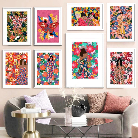 Colorful Abstract Girls Framed Wall Arts