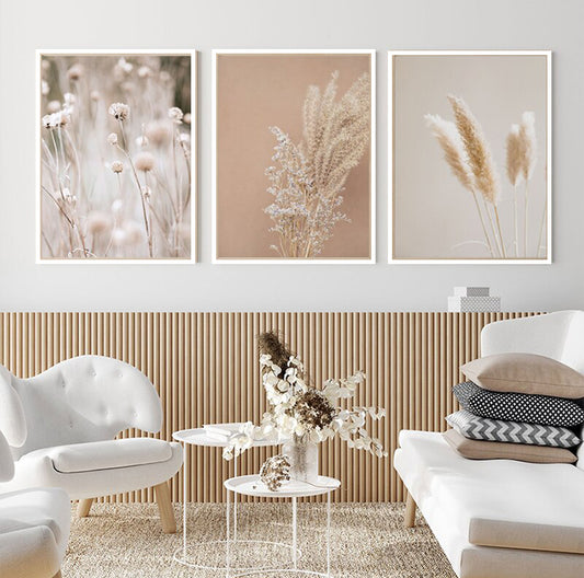 Nordic Beige Flowers Wall Art Framed Prints