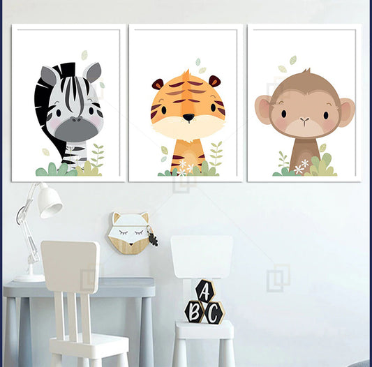 Jungle Animal Kids Room Wall Décor Framed Prints