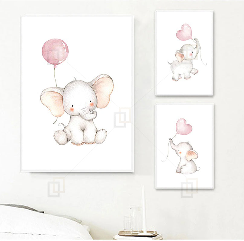 Cute Elephant Kids Room Wall Art Framed Prints