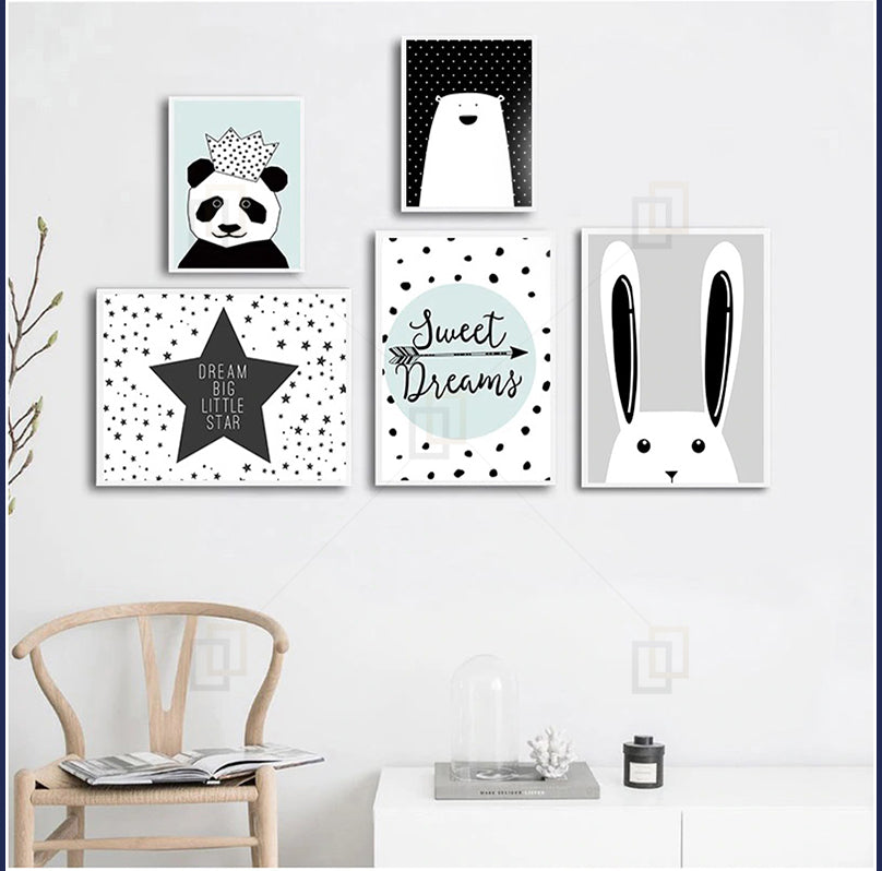 Nordic Panda Kids Wall Art Framed Prints